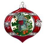 Armor Japan Maple Leaves Samurai Mask Cut Metal Snowflake And Bell Red Ornament Front