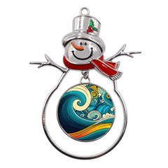 Waves Ocean Sea Abstract Whimsical Abstract Art 3 Metal Snowman Ornament by Ndabl3x