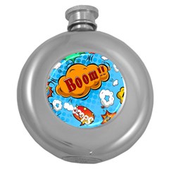 Comical Words Animals Comic Omics Crazy Graffiti Round Hip Flask (5 Oz) by Bedest