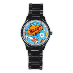 Comical Words Animals Comic Omics Crazy Graffiti Stainless Steel Round Watch by Bedest