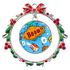 Comical Words Animals Comic Omics Crazy Graffiti Metal X mas Wreath Ribbon Ornament by Bedest