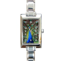 Peacock Bird Feathers Pheasant Nature Animal Texture Pattern Rectangle Italian Charm Watch by Bedest