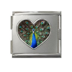 Peacock Bird Feathers Pheasant Nature Animal Texture Pattern Mega Link Heart Italian Charm (18mm)