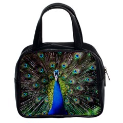 Peacock Bird Feathers Pheasant Nature Animal Texture Pattern Classic Handbag (two Sides) by Bedest