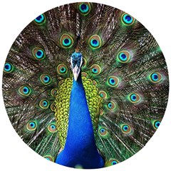 Peacock Bird Feathers Pheasant Nature Animal Texture Pattern Wooden Puzzle Round by Bedest