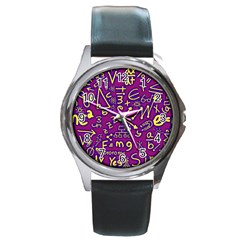 Background Doodles Math Round Metal Watch by Bedest