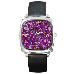 Background Doodles Math Square Metal Watch by Bedest