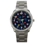 Memphis Seamless Patterns Abstract Jumble Textures Sport Metal Watch Front