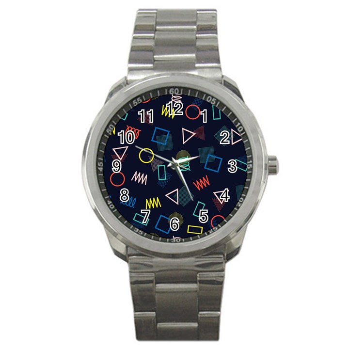 Memphis Seamless Patterns Abstract Jumble Textures Sport Metal Watch