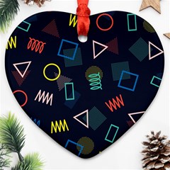 Memphis Seamless Patterns Abstract Jumble Textures Heart Ornament (two Sides)