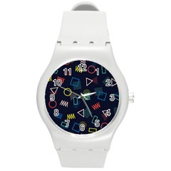 Memphis Seamless Patterns Abstract Jumble Textures Round Plastic Sport Watch (M)