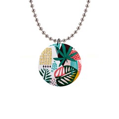 Abstract Seamless Pattern With Tropical Leaves 1  Button Necklace by Hannah976