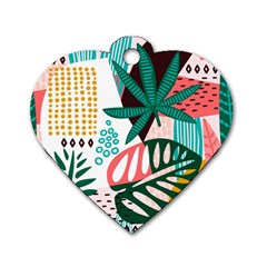 Abstract Seamless Pattern With Tropical Leaves Dog Tag Heart (two Sides)