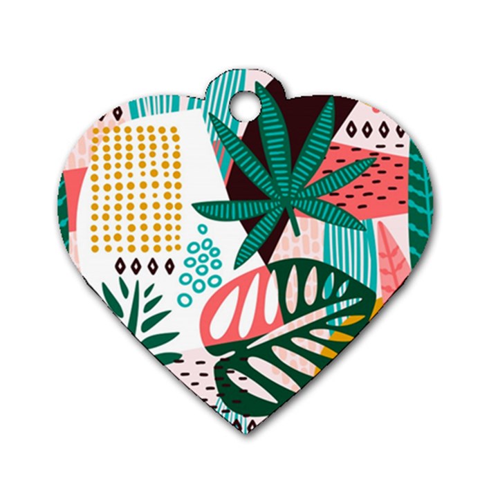 Abstract Seamless Pattern With Tropical Leaves Dog Tag Heart (Two Sides)