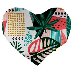 Abstract Seamless Pattern With Tropical Leaves Large 19  Premium Heart Shape Cushions