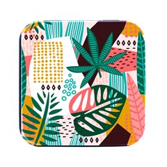 Abstract Seamless Pattern With Tropical Leaves Square Metal Box (black) by Hannah976