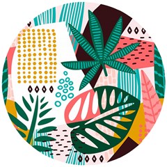 Abstract Seamless Pattern With Tropical Leaves Wooden Puzzle Round by Hannah976