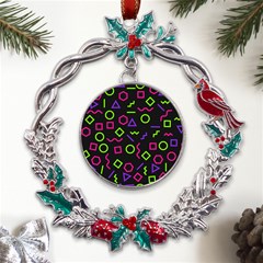 Geometric Seamless Pattern Metal X mas Wreath Holly Leaf Ornament