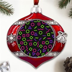 Geometric Seamless Pattern Metal Snowflake And Bell Red Ornament