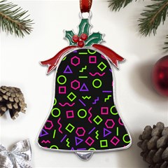 Geometric Seamless Pattern Metal Holly Leaf Bell Ornament