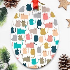 Cute Seamless Pattern Happy Kitty Kitten Cat Oval Ornament (two Sides)