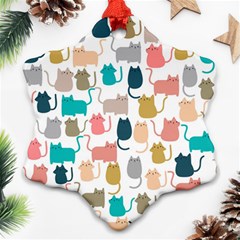 Cute Seamless Pattern Happy Kitty Kitten Cat Ornament (snowflake)