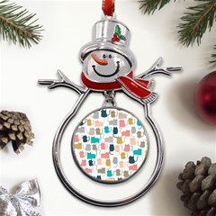 Cute Seamless Pattern Happy Kitty Kitten Cat Metal Snowman Ornament