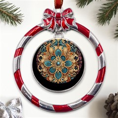 Muster 7 600dpi 12000 Matt Pattern 1 Metal Red Ribbon Round Ornament by 2607694c