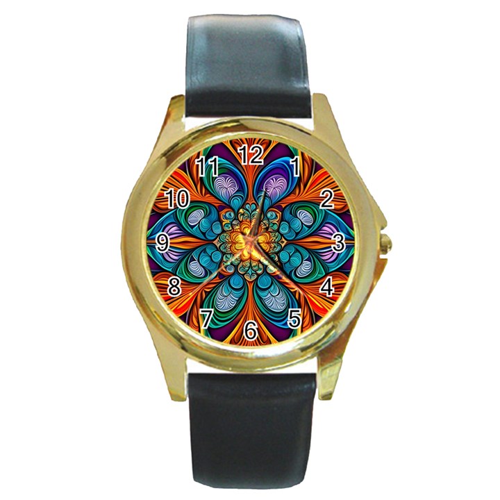 Schwarz bunt Round Gold Metal Watch