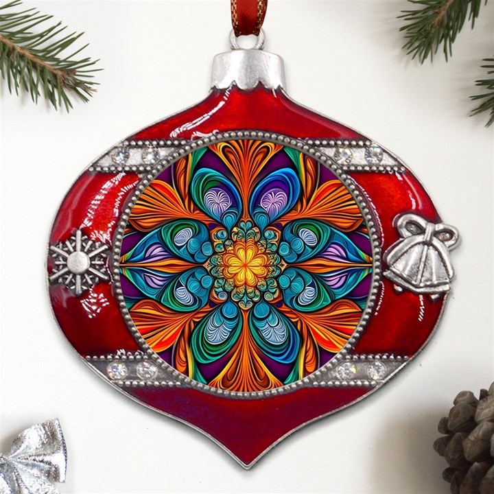 Schwarz bunt Metal Snowflake And Bell Red Ornament