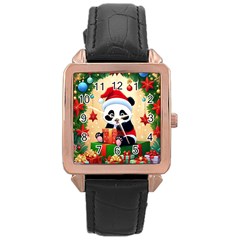 Schwarz Pandaweihnachten300dpi Rose Gold Leather Watch 