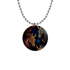 Schwarz Pferde Muster 1  Button Necklace