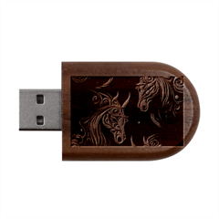 Schwarz Pferde Muster Wood Oval Usb Flash Drive by 2607694c