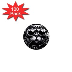 Schwarz Katze Punk 1  Mini Magnets (100 Pack) 