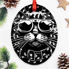 Schwarz Katze Punk Oval Filigree Ornament (two Sides)