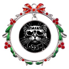 Schwarz Katze Punk Metal X mas Wreath Ribbon Ornament by 2607694c