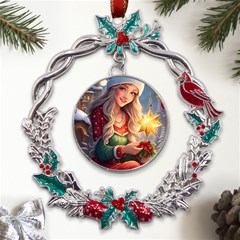 Christmas Greeting Metal X mas Wreath Holly Leaf Ornament by 2607694c