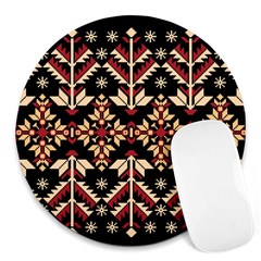 Vector Illustration Of Ukrainian Folk Seamless Pattern Ethnic Ornament Border Element Traditional Round Mousepad by Bedest