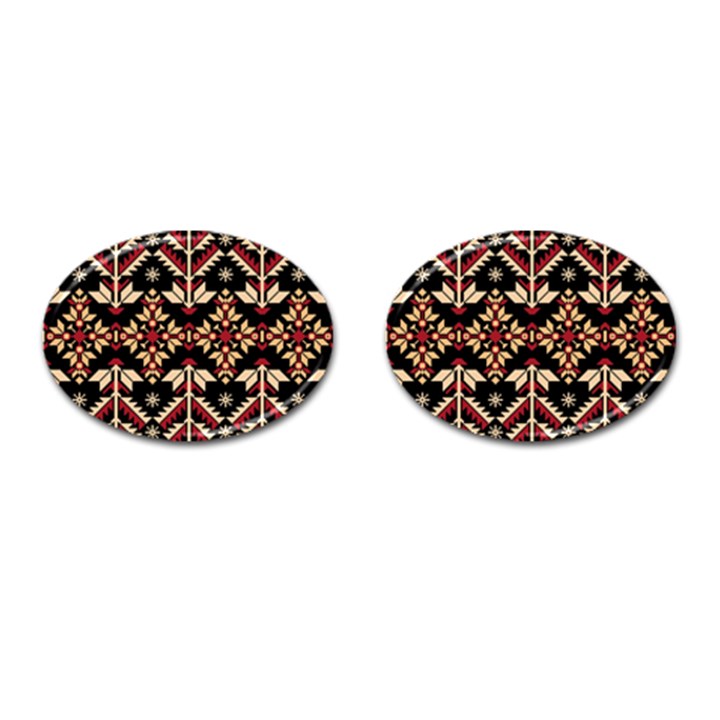 Vector Illustration Of Ukrainian Folk Seamless Pattern Ethnic Ornament Border Element Traditional Cufflinks (Oval)