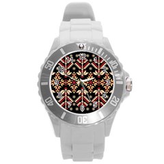 Vector Illustration Of Ukrainian Folk Seamless Pattern Ethnic Ornament Border Element Traditional Round Plastic Sport Watch (l) by Bedest