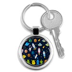 Big Set Cute Astronauts Space Planets Stars Aliens Rockets Ufo Constellations Satellite Moon Rover V Key Chain (Round) Front