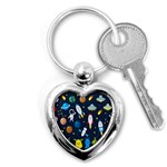 Big Set Cute Astronauts Space Planets Stars Aliens Rockets Ufo Constellations Satellite Moon Rover V Key Chain (Heart) Front