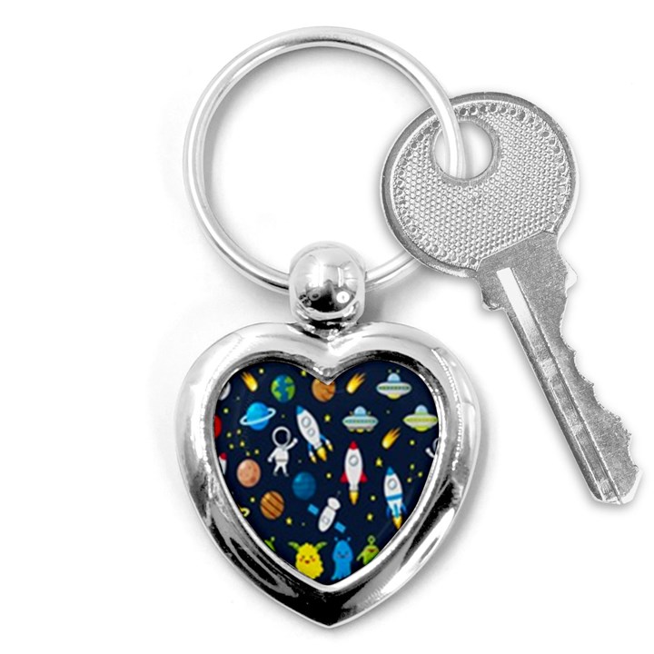 Big Set Cute Astronauts Space Planets Stars Aliens Rockets Ufo Constellations Satellite Moon Rover V Key Chain (Heart)