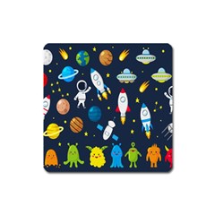 Big Set Cute Astronauts Space Planets Stars Aliens Rockets Ufo Constellations Satellite Moon Rover V Square Magnet by Bedest