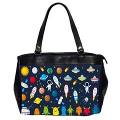 Big Set Cute Astronauts Space Planets Stars Aliens Rockets Ufo Constellations Satellite Moon Rover V Oversize Office Handbag (2 Sides) by Bedest