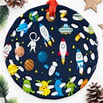 Big Set Cute Astronauts Space Planets Stars Aliens Rockets Ufo Constellations Satellite Moon Rover V Round Filigree Ornament (Two Sides) Front