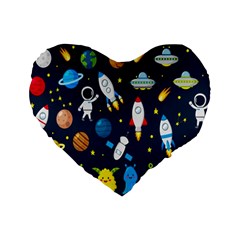 Big Set Cute Astronauts Space Planets Stars Aliens Rockets Ufo Constellations Satellite Moon Rover V Standard 16  Premium Heart Shape Cushions by Bedest