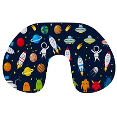 Big Set Cute Astronauts Space Planets Stars Aliens Rockets Ufo Constellations Satellite Moon Rover V Travel Neck Pillow by Bedest