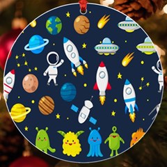 Big Set Cute Astronauts Space Planets Stars Aliens Rockets Ufo Constellations Satellite Moon Rover V Uv Print Acrylic Ornament Round