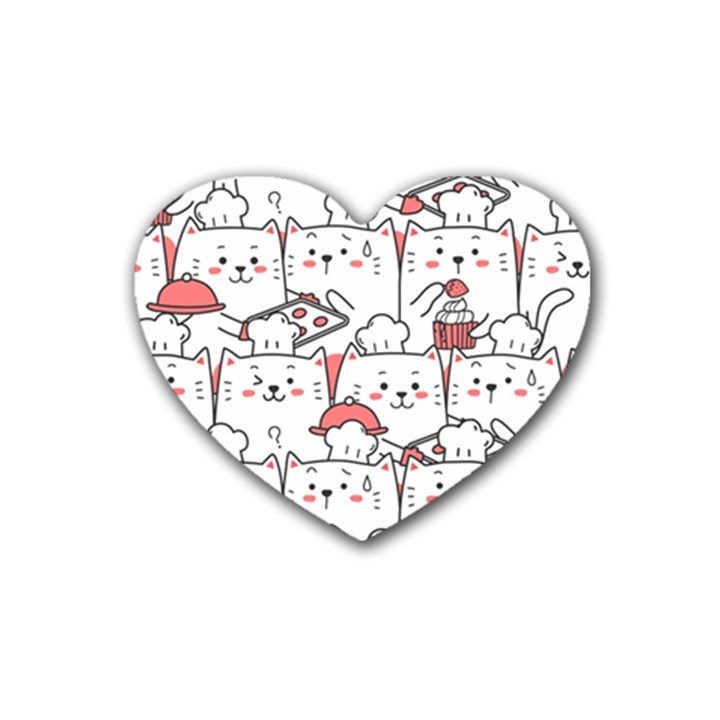 Cute Cat Chef Cooking Seamless Pattern Cartoon Rubber Coaster (Heart)